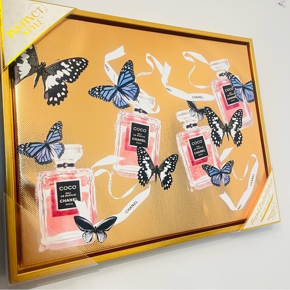 Chanel Coco Mademoiselle butterfly gold framed wall art - Picture 3 of 3